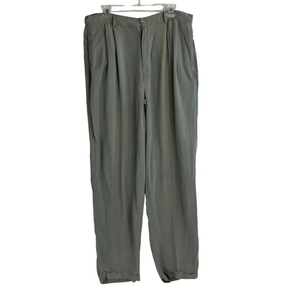 Tommy Bahama Mens Silk Front Pleats Full Length Relax Pants Gray Size 36